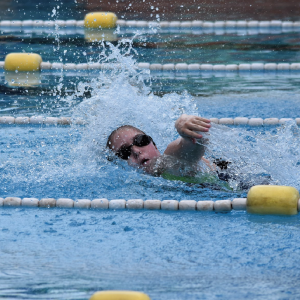 Student is swimming